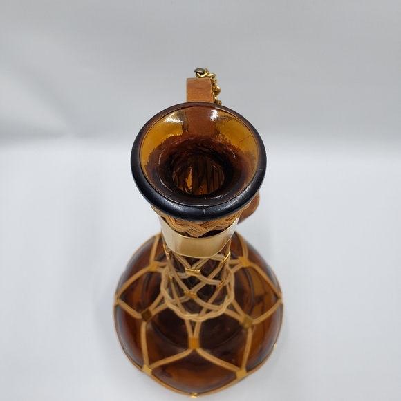 Vintage Carafe Bottle Hand Made Brown Amber  Glass Wicker Boho - Picture 11 of 16